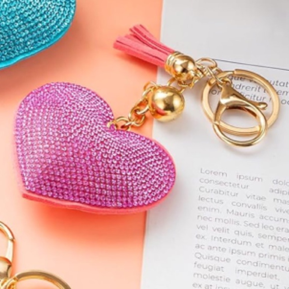 Pink Rhinestone Heart purse/bag charm Keychain